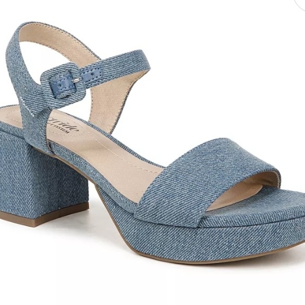 Life Stride Blue Denim Block Heel Sandals